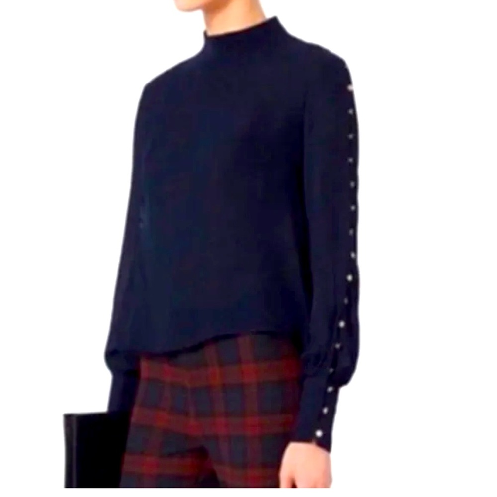 Intermix Candice Silk Gold Button Blouse size p blue new